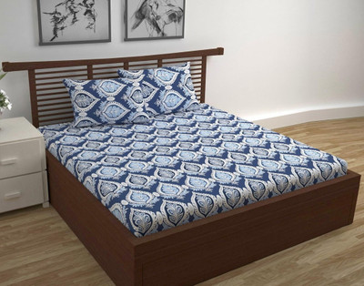 TRUE WORLD Cotton Double Flat 144 TC Printed Bedsheet(Pack of 1, Blue)