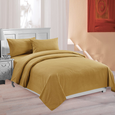 Lali Prints Cotton King Flat 220 TC Striped Bedsheet(Pack of 1, Metallic gold)