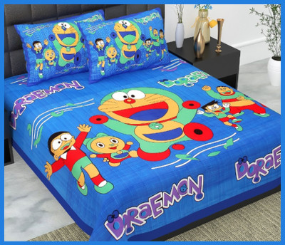 JAIPUR PRINTS Cotton Double Flat 144 TC Printed Bedsheet(Pack of 1, Blue)