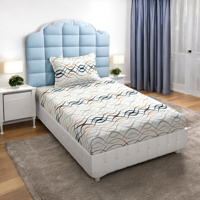 HOMYBEES 101 TC Cotton Single Abstract Flat Bedsheet(Pack of 1, White)
