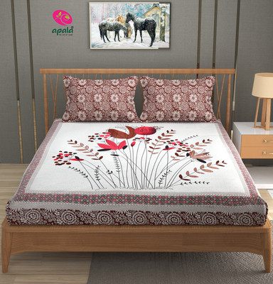 Apala 280 TC Microfiber King Jaipuri Prints Flat Bedsheet(Pack of 1, Brown)