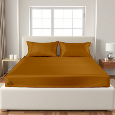 Indian Kingdom Satin Queen Fitted (Elastic) 400 TC Solid Bedsheet(Pack of 1, Copper)