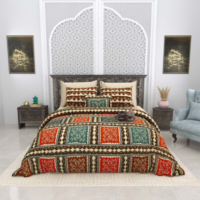 RJ Cotton King Flat 210 TC Printed Bedsheet(Pack of 1, BluMix)