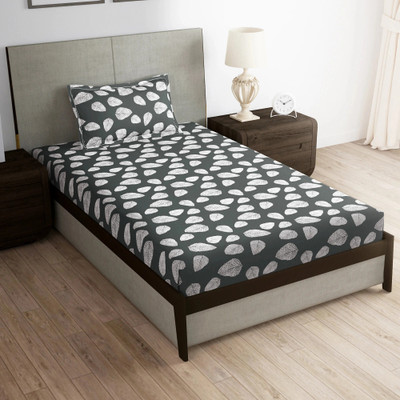 Story@home 180 TC Microfiber Single Printed Flat Bedsheet(Pack of 1, Dark Grey)