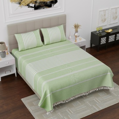 Varde 180 TC Cotton Double Striped Flat Bedsheet(Pack of 1, Green)