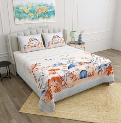 JAIPUR FABRIC Cotton Double Flat 180 TC Printed Bedsheet(Pack of 1, White)