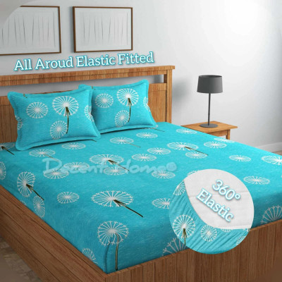 Decent Home Cotton King Fitted (Elastic) 240 TC Floral Bedsheet(Pack of 1, Blue)