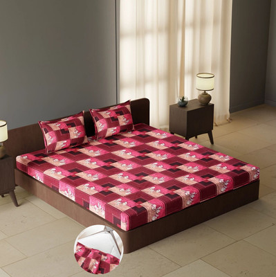 CARLTON LONDON 104 TC Cotton Queen Geometric Fitted (Elastic) Bedsheet(Pack of 1, Multicolor68)