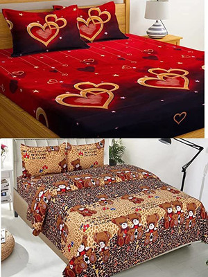 Home Readiness 165 TC Cotton Double Printed Flat Bedsheet(Pack of 2, Multicolor)