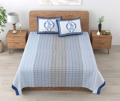 SPSON'S HANDLOOM Cotton King Flat 220 TC Floral Bedsheet(Pack of 1, blue1)