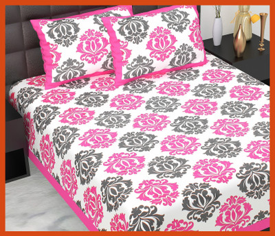 JAIPUR PRINTS Cotton Double Flat 230 TC Jaipuri Prints Bedsheet(Pack of 1, Pink)