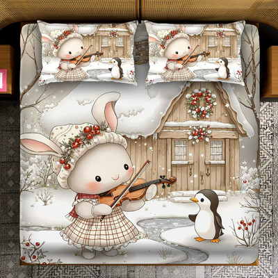 Comfort Shoppy Cotton King Flat 400 TC Cartoon Bedsheet(Pack of 1, White, Brown)