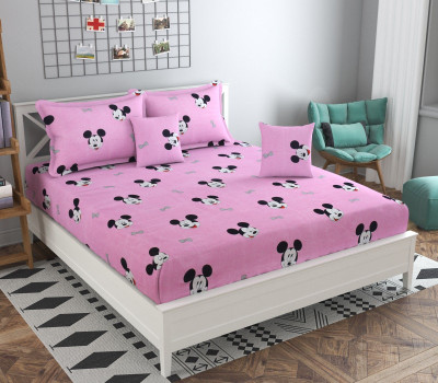 Aciloc Microfiber Double Flat 240 TC Cartoon Bedsheet(Pack of 1, Pink)