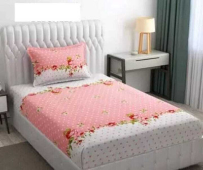 CottonDreamz Cotton Single Flat 200 TC Floral Bedsheet(Pack of 1, Pink)