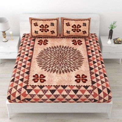 Rolexto 104 TC Cotton Double Geometric Flat Bedsheet(Pack of 1, Maroon)