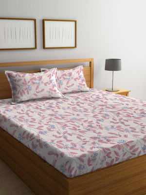 Fabinaliv 300 TC Polycotton King Printed Flat Bedsheet(Pack of 1, Leaf Multi)