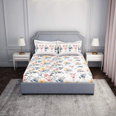 SPACES 144 TC Cotton Double Abstract Flat Bedsheet(Pack of 1, Teal)