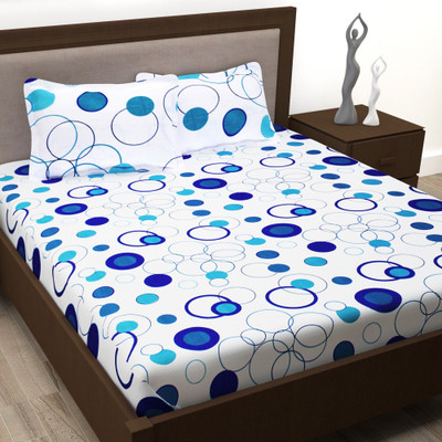 Story@home Cotton King Flat 186 TC Printed Bedsheet(Pack of 1, White, Blue)