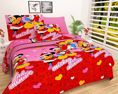 Home Readiness 185 TC Polyester Double Cartoon Flat Bedsheet(Pack of 1, Pink)
