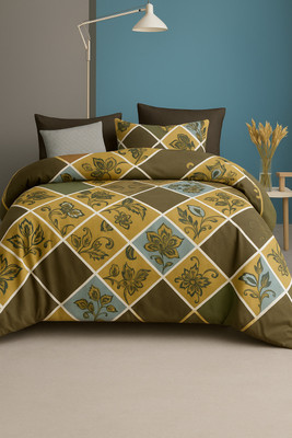 Comfort Shoppy Cotton Double Fitted (Elastic) 300 TC Printed Bedsheet(Pack of 1, White, Brown, mustard, Grey)