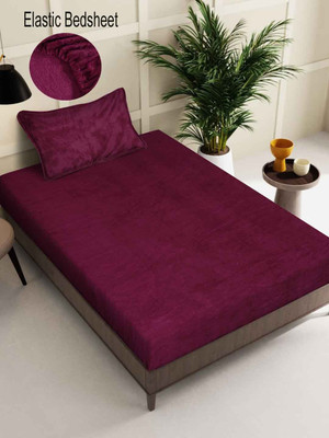 Klotthe 300 TC Woolen Single Printed Fitted (Elastic) Bedsheet(Pack of 1, Maroon)