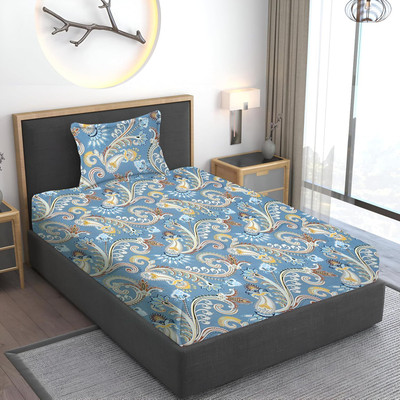 jinwal Cotton Blend Single Fitted (Elastic) 240 TC Printed Bedsheet(Pack of 1, Multi_A01 - Elastic / Fitted Bedsheet For Single Bed)