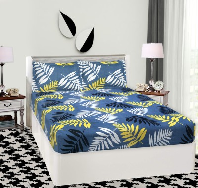 Sleepy Bees Comfort 290 TC Cotton Queen Floral Flat Bedsheet(Pack of 1, Multicolor, blue ,yellow leaf)