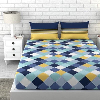 LORETO 144 TC Cotton Double Checkered Flat Bedsheet(Pack of 1, Multicolor)