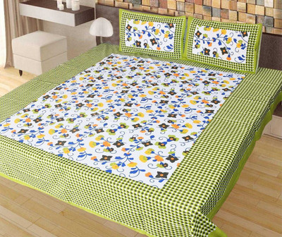 Home@shop Cotton Double Flat 228 TC Printed Bedsheet(Pack of 1, Yellow)