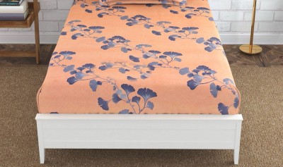kitchDeco 180 TC Polycotton Single 3D Printed Fitted (Elastic) Bedsheet(Pack of 1, Light Orange Flower)