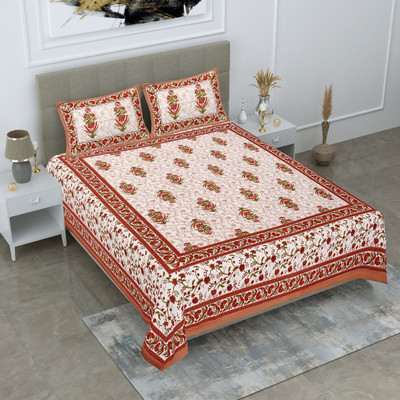 Meejoya Cotton Double Flat 230 TC Printed Bedsheet(Pack of 1, Multicolor)