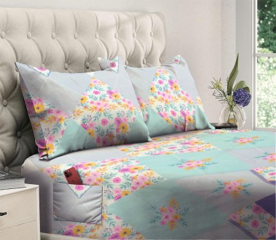 MyKey 144 TC Polycotton Queen Floral Flat Bedsheet(Pack of 1, Multicolor)