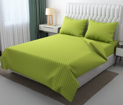 BROMWICK 244 TC Microfiber Double Checkered Flat Bedsheet(Pack of 1, Green)