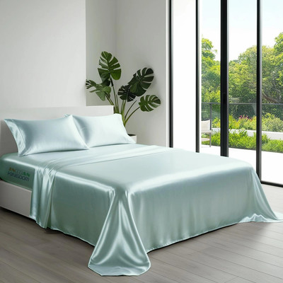 Indian Kingdom Satin King Flat 400 TC Solid Bedsheet(Pack of 1, French Grey)