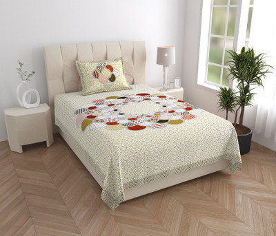 HOMEQUIPO 140 TC Cotton Single Jaipuri Prints Flat Bedsheet(Pack of 1, Light Green)