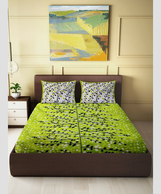 BharatLinen Cotton Double Flat 144 TC Printed Bedsheet(Pack of 1, Light Green)