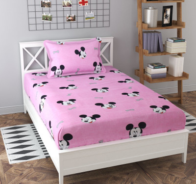 Baffi 240 TC Cotton Single Printed Flat Bedsheet(Pack of 1, Pink)