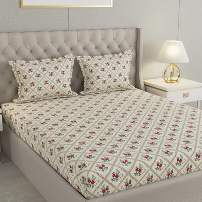 Raymond Home Cotton Double Flat 104 TC Floral Bedsheet(Pack of 1, Beige & Red)