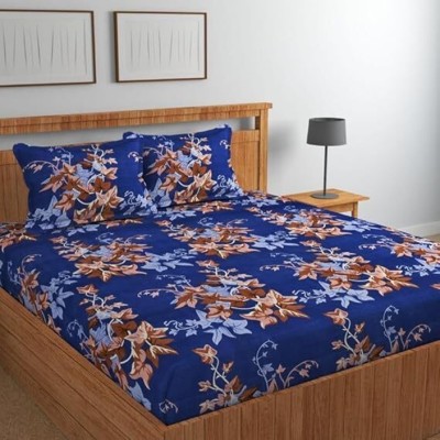 Cool Dealzz 210 TC Polycotton Double Printed Fitted (Elastic) Bedsheet(Pack of 1, Blue)