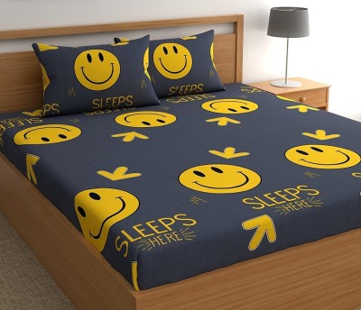 Home Garage 140 TC Cotton Double 3D Printed Flat Bedsheet(Pack of 1, Yellow)