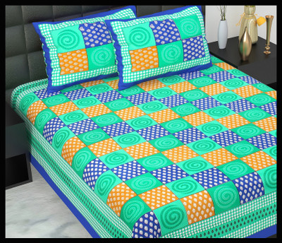 JAIPUR PRINTS Cotton Double Flat 160 TC Printed Bedsheet(Pack of 1, Blue)