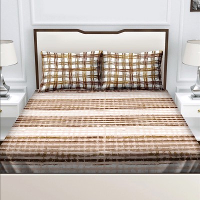 BELLA CASA 180 TC Cotton Queen Geometric Flat Bedsheet(Pack of 1, Brown)