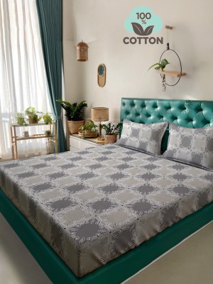 Klotthe 400 TC Cotton Single Printed Flat Bedsheet(Pack of 1, Grey)