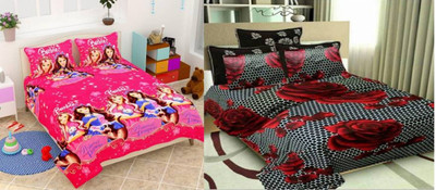 HSR Collection Cotton Double Flat 210 TC Printed Bedsheet(Pack of 2, Black)