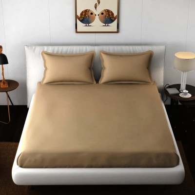 BEVI 144 TC Microfiber Single Solid Fitted (Elastic) Bedsheet(Pack of 1, Beige)