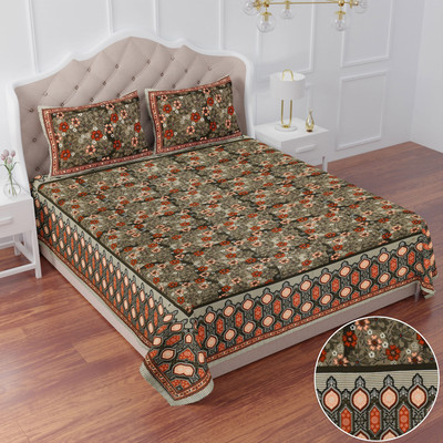 BharatLinen Cotton King Flat 260 TC Jaipuri Prints Bedsheet(Pack of 1, Purple)