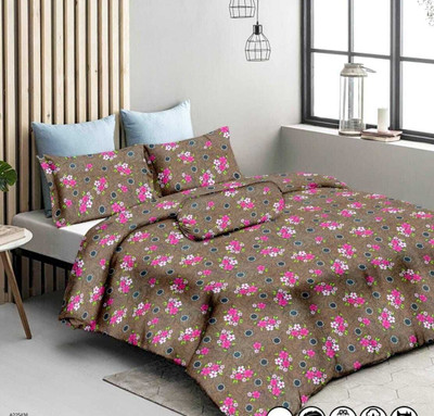 KMN STOES Cotton Double Flat 140 TC Floral Bedsheet(Pack of 1, Brown, bedsheet cooten)