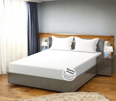 HOMYBEES 300 TC Cotton Double Abstract Fitted (Elastic) Bedsheet(Pack of 1, White)