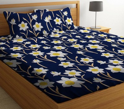 Urban Arts 144 TC Microfiber Double Abstract Flat Bedsheet(Pack of 1, Yellow)