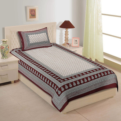 Monik Handicrafts 142 TC Cotton Single Jaipuri Prints Flat Bedsheet(Pack of 1, Maroon)